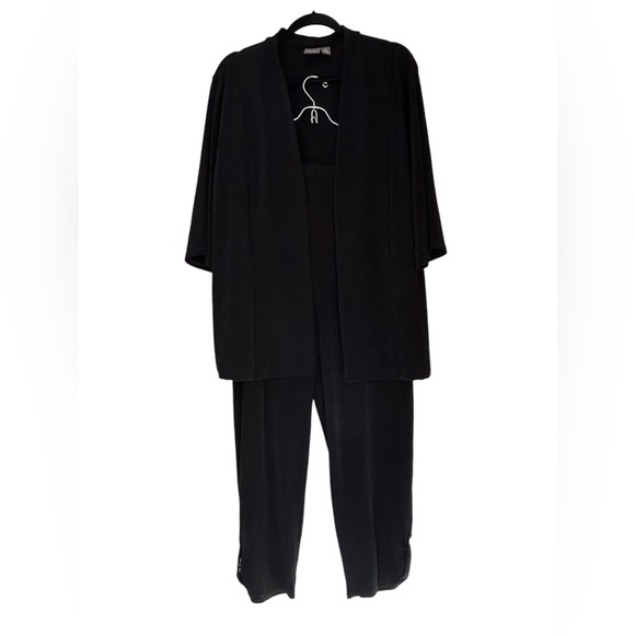 Chicos TRAVELERS Set Open Long Jacket & Capri pants SZ XL Black - Picture 1 of 8